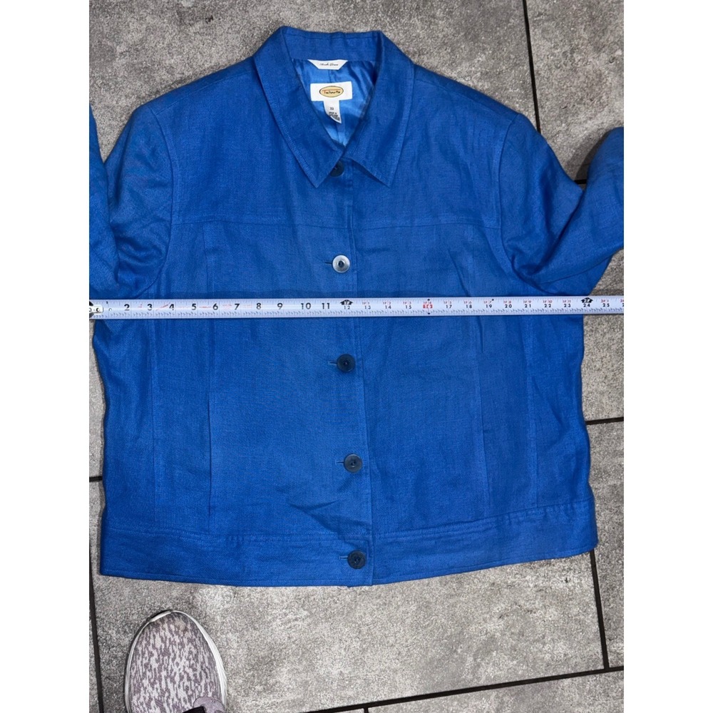 Talbots 100% Irish Linen Bright Blue Button Front Crop Jacket Sz 20 Mint EUC - Picture 11 of 13